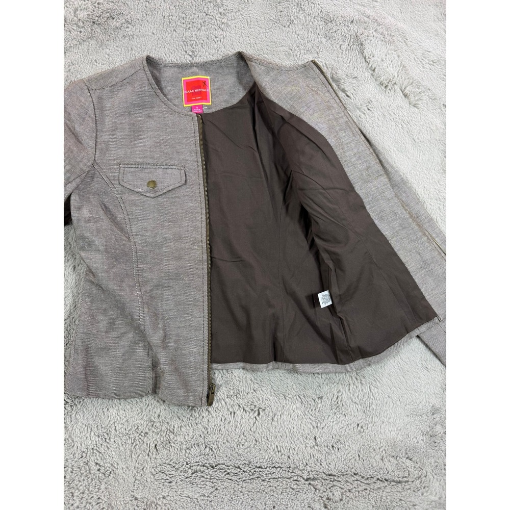 Isaac Mizrahi For Target Womens Gray Linen Blend Zip Front Blazer Jacket Size S